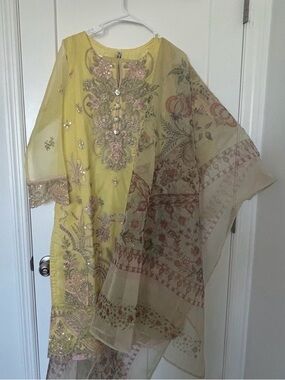 Embroidered Yellow organza shalwar Kameez